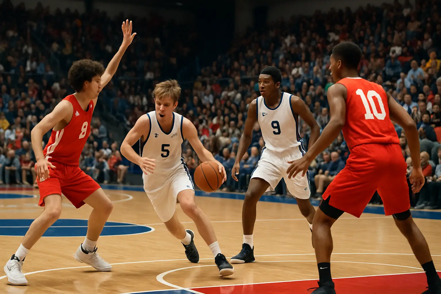 Young basketball players competing in a FIBA U17 World Cup Round of 16 game
