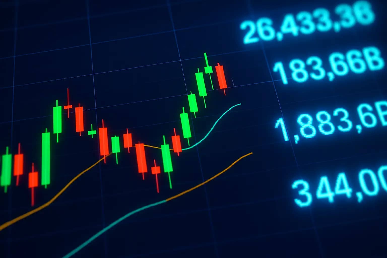 Digital crypto token price chart displayed on a glowing screen with market data