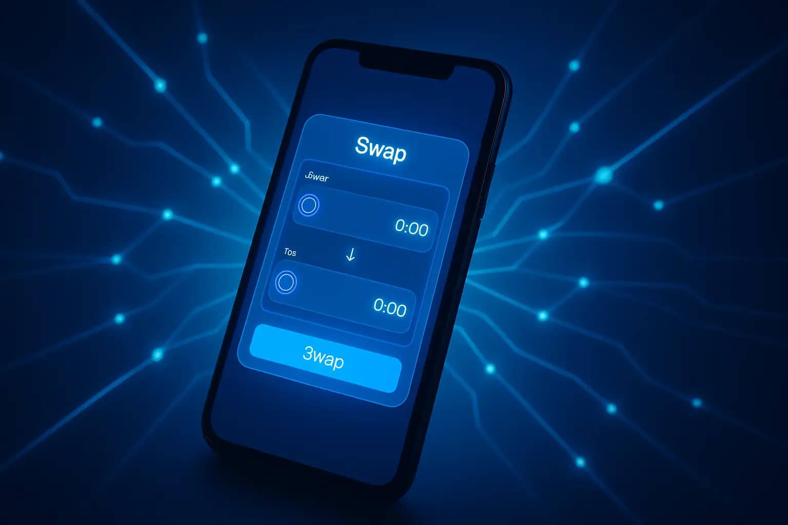 A digital illustration of a crypto wallet connecting to a decentralized exchange on BNB Chain to purchase a token