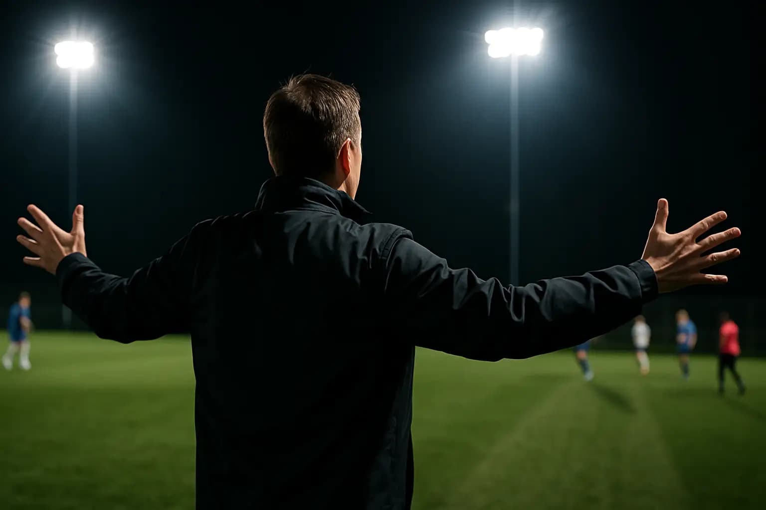 Germany football coach gesturing instructions from the touchline during an international match