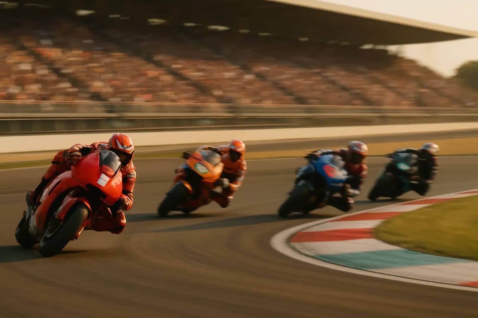 MotoGP riders racing through a corner during the 2024 Solidarity GP